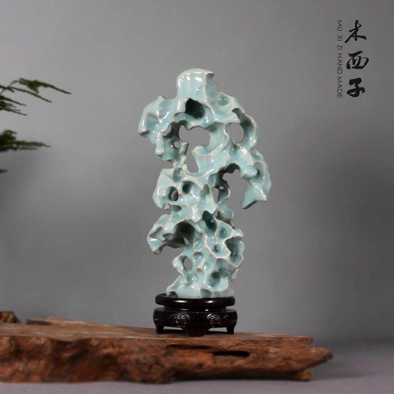 手工太湖石新中式陶瓷假山书房样板间客厅家居禅意招财创意摆件