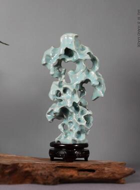 手工太湖石新中式陶瓷假山书房样板间客厅家居禅意招财创意摆件