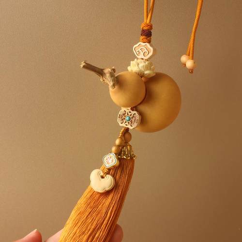 天然真葫芦挂件大门对门客厅卧室玄关金色流苏招财福字平安挂饰