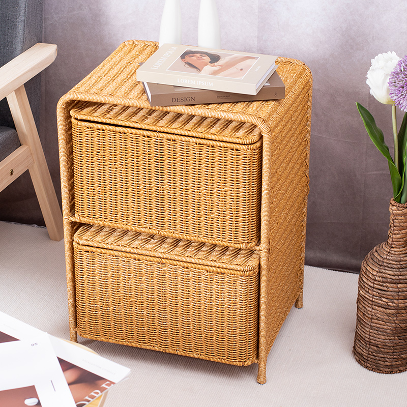 家好点抽屉式收纳柜客厅置物柜多层家用藤编织储物柜子卧室床头柜