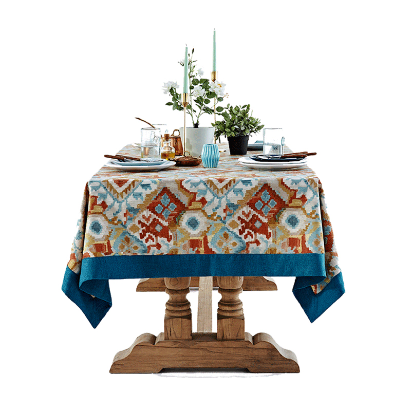 蜡笔派印第安美式餐桌布茶几高级感圆餐桌布艺防水亚麻长方形台布