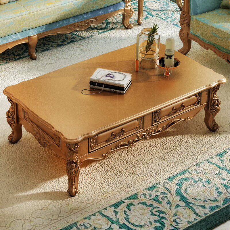 欧式方形大茶几电视柜组合木面全实木雕花带抽屉定制客厅白胚家具