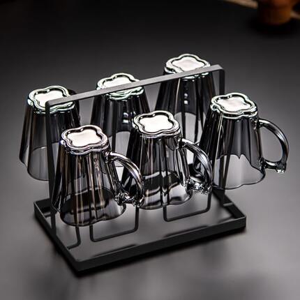玻璃杯带把水杯家用杯子咖啡耐热创意现代简约待客泡套装喝茶客厅