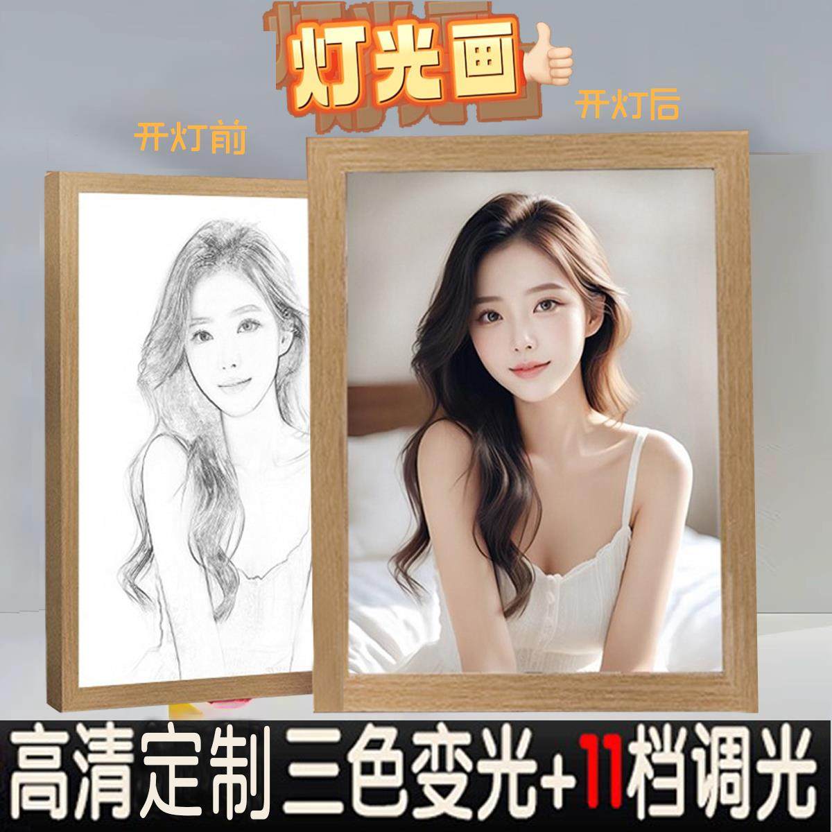 照片定制灯光画毕业生日礼物动漫相框装饰画摆件发光画床头小夜灯,家居饰品,氛围画/灯画,淘宝优惠券,粉丝福利购,淘宝优惠卷