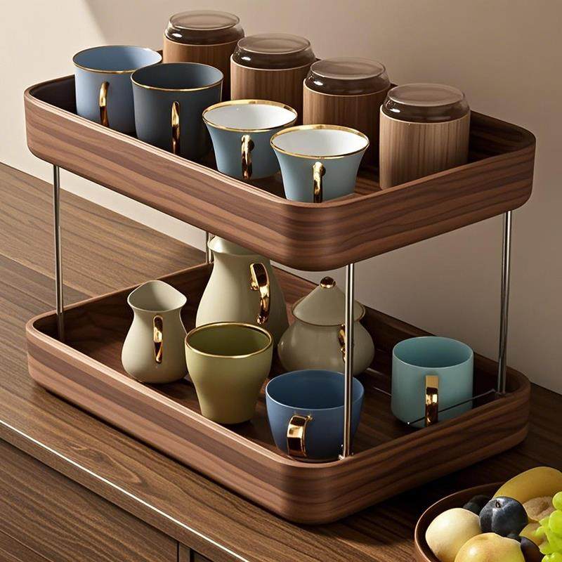 实木双层杯架桌面水杯置物架餐桌台面玻璃杯托盘咖啡杯茶杯摆放架,住宅家具,格架,淘宝优惠券,粉丝福利购,淘宝优惠卷