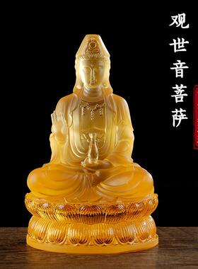 真琉璃观音菩萨佛像古法莲花净瓶观世音神像保平安古典桌面摆件