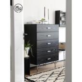 西多home 五斗柜实木橡木黑色客厅边柜北欧覆古原木储物柜抽屉柜