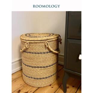 Roomology 非洲进口加纳手工草编洗衣篮脏衣篓收纳篮天然染色编织