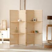 屏风隔断置物架中式 家用简易现代实木竹编棕色屏风办公室卧室隔断