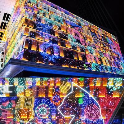 商场亮化LED霓虹灯饰画天幕灯光设计商场幕墙大型led灯饰画装饰