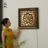寂然东阳木雕老花窗壁灯中式 饰挂件 仿古实木雕花门窗棂复古花格装
