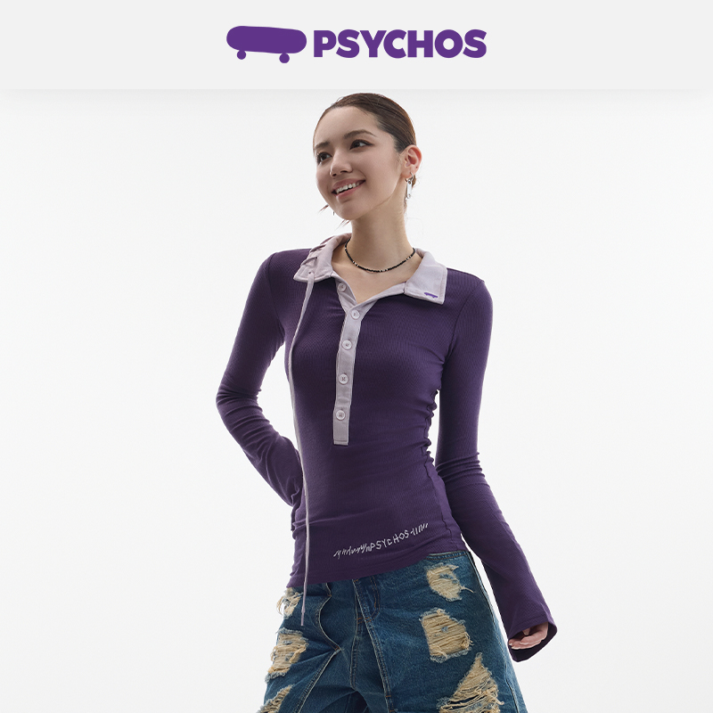 PSYCHOS亨利领长袖羊毛针织衫女