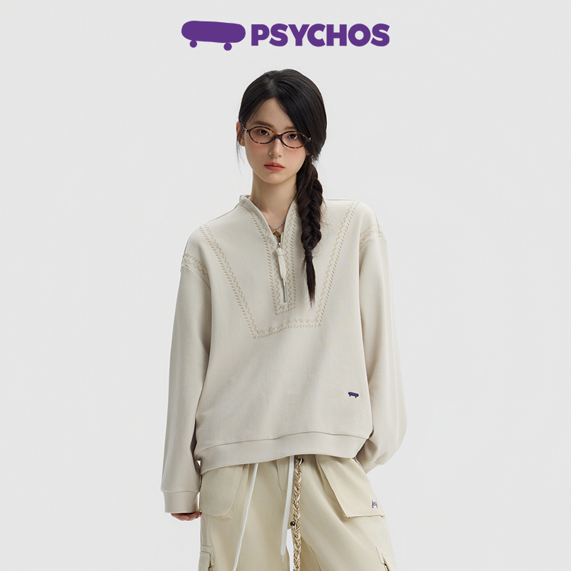 PSYCHOS立领廓形半拉链套头卫衣