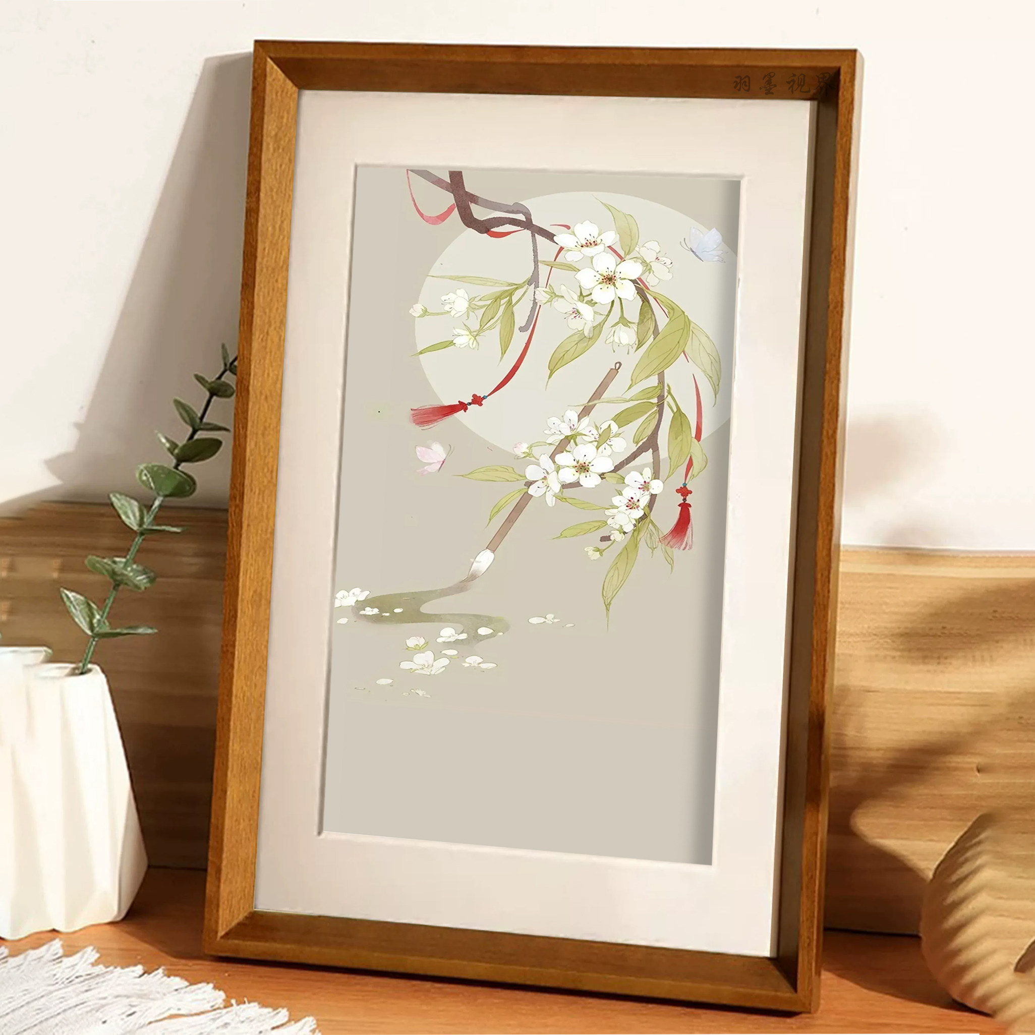 梨花流苏古风插画相框国风
