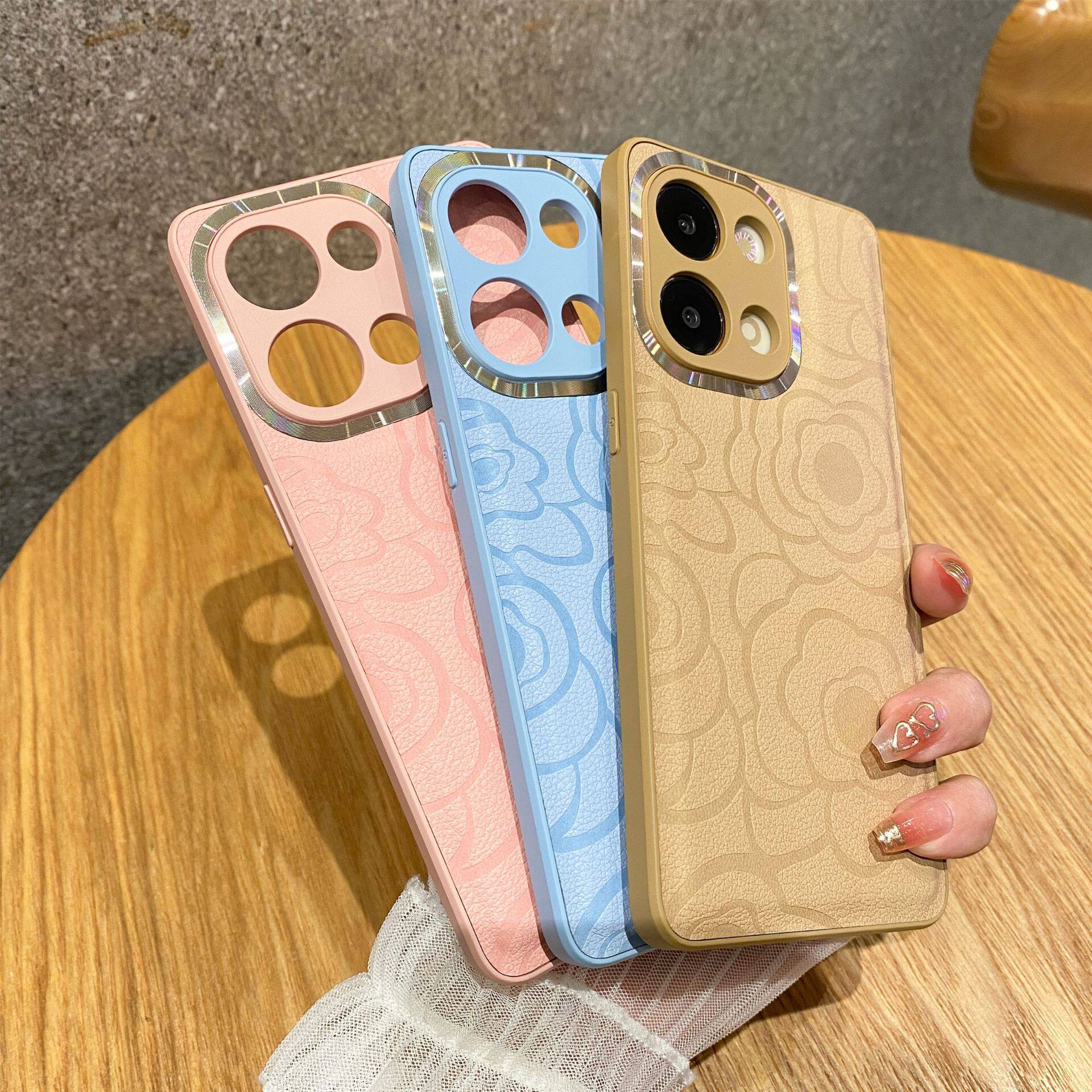 适用OPPO Reno15山茶花皮纹手机壳FindX9金属圈镜头全包A6PRO硬套