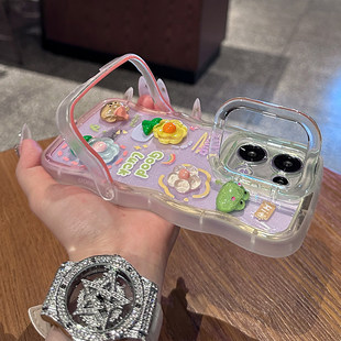 适用opporeno14pro手机壳新女款reno13/12高级防摔11/10青蛙云朵透明隐形双支架Findx8pro硅胶7/6全包保护套