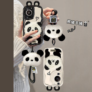 适用华为mate60pro手机壳p50 30卡通毛绒熊猫挂绳nova11荣耀90