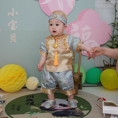 周岁礼服男宝高端洋气新中式一岁生日宴中国风男孩唐装抓周衣服夏