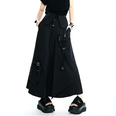 Blackgirl黑色工装风高腰半身裙