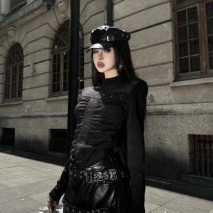 上衣弹力显瘦辣妹打底衫 性感网纱长袖 人间尤物 Blackgirl新款