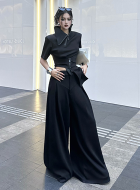 Blackgirl【末日边缘2】休闲气质短袖套装女新款显瘦阔腿裤夏季