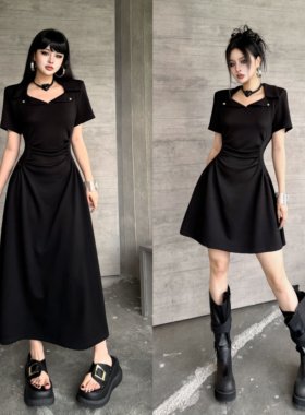 Blackgirl【时尚宠儿】法式收腰小黑裙方领高级气质小礼服连衣裙