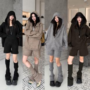 Blackgirl【温度刚好】松弛感秋冬毛衣连帽外套宽松慵懒风套装女