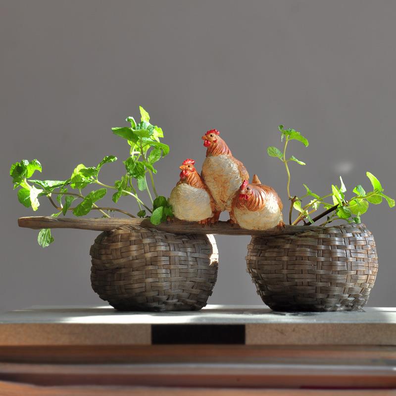 创意乡村母鸡花盆摆件个性可爱动物套装组合多肉送母亲礼物情人节