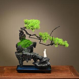 彷真迎客松菩提悟道盆景电视柜茶几办公室桌面装饰品酒店饭厅摆件