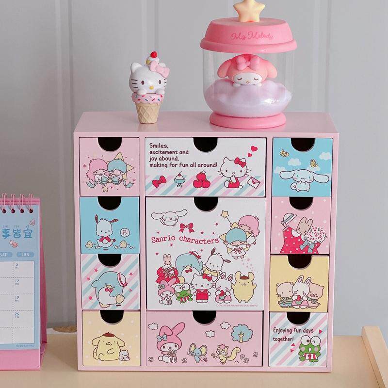 旋律旋律收纳盒卡通可爱抽屉展示架木制收纳柜木制桌面小柜