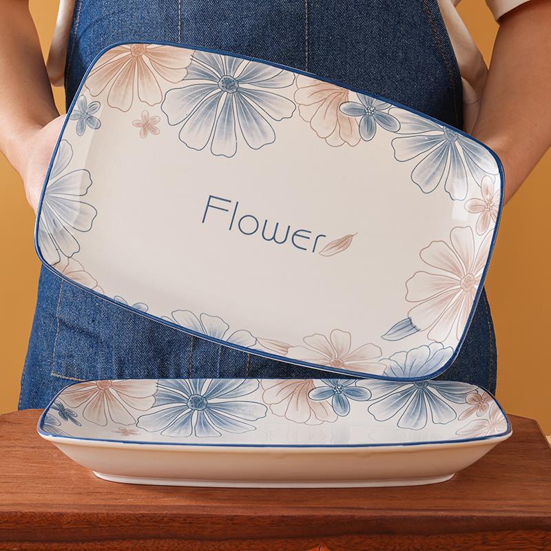 鱼盘家用蒸鱼盘子陶瓷大号双耳长方形盘创意简约可微波炉大号盘子