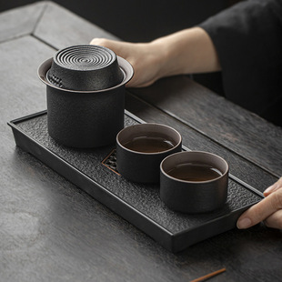 功夫茶具家用一壶二杯茶盘小型陶瓷茶壶茶杯酒店个人小套旅行