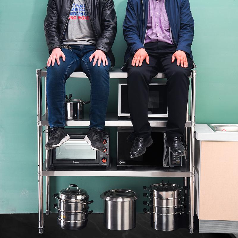 热销不锈钢三层置物架厨房高脚收纳架子微波炉烤箱架储物货架整理