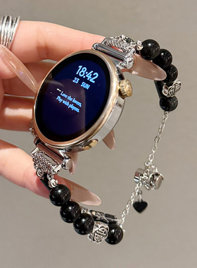 蛮舟适用华为GT5pro手表表带黑色天然石福字gt4春夏GT321男女新款不规则天然石串珠华为watch4荣耀fit3手表带