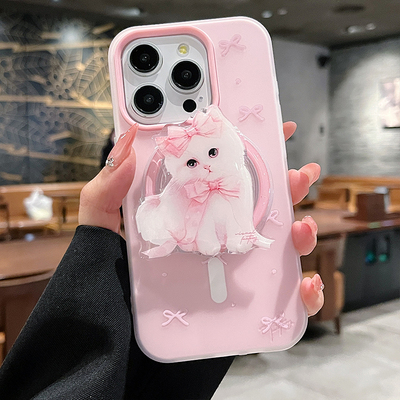 蛮舟适用iPhone16手机壳新款猫咪磁吸支架苹果15Pro保护套高级感14Pro全包防摔13p小众不撞款16promax女款ins