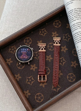 蝴蝶结鳄鱼纹皮质赛适用于华为gt5/gt4手表表带watch32pro皮带健康智能运动gt6春夏秋冬季女款时尚替换带棕色