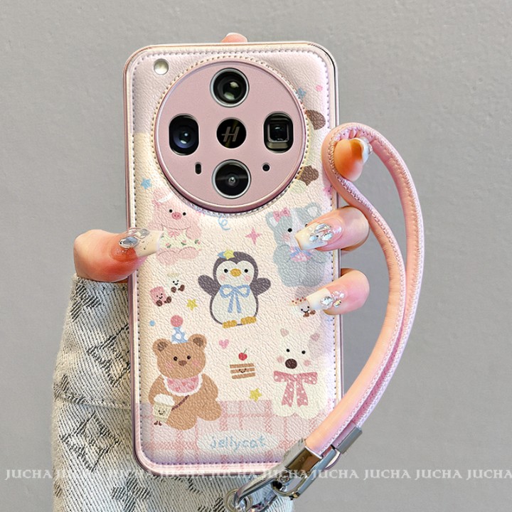 肤感皮纹动物蛋糕适用oppofindx8s+手机壳潮流女卡通全包finx8ultra高级感硅胶x8pro防摔带挂绳OppO保护套粉