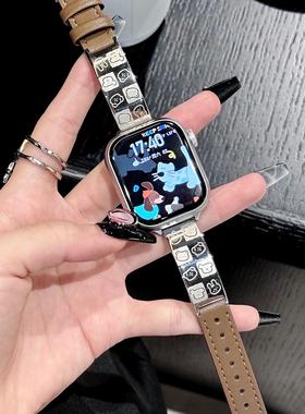 蛮舟皮拼卡通不锈钢牛仔苹果手表表带适用于Apple Watch78654iwatch9se男女款s10代秋冬金属手镯小米手环9876