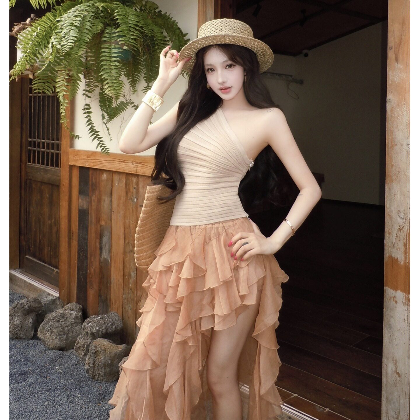 夏季新款女性感高街风显瘦时尚气质上衣+不规则半身裙两件套女装
