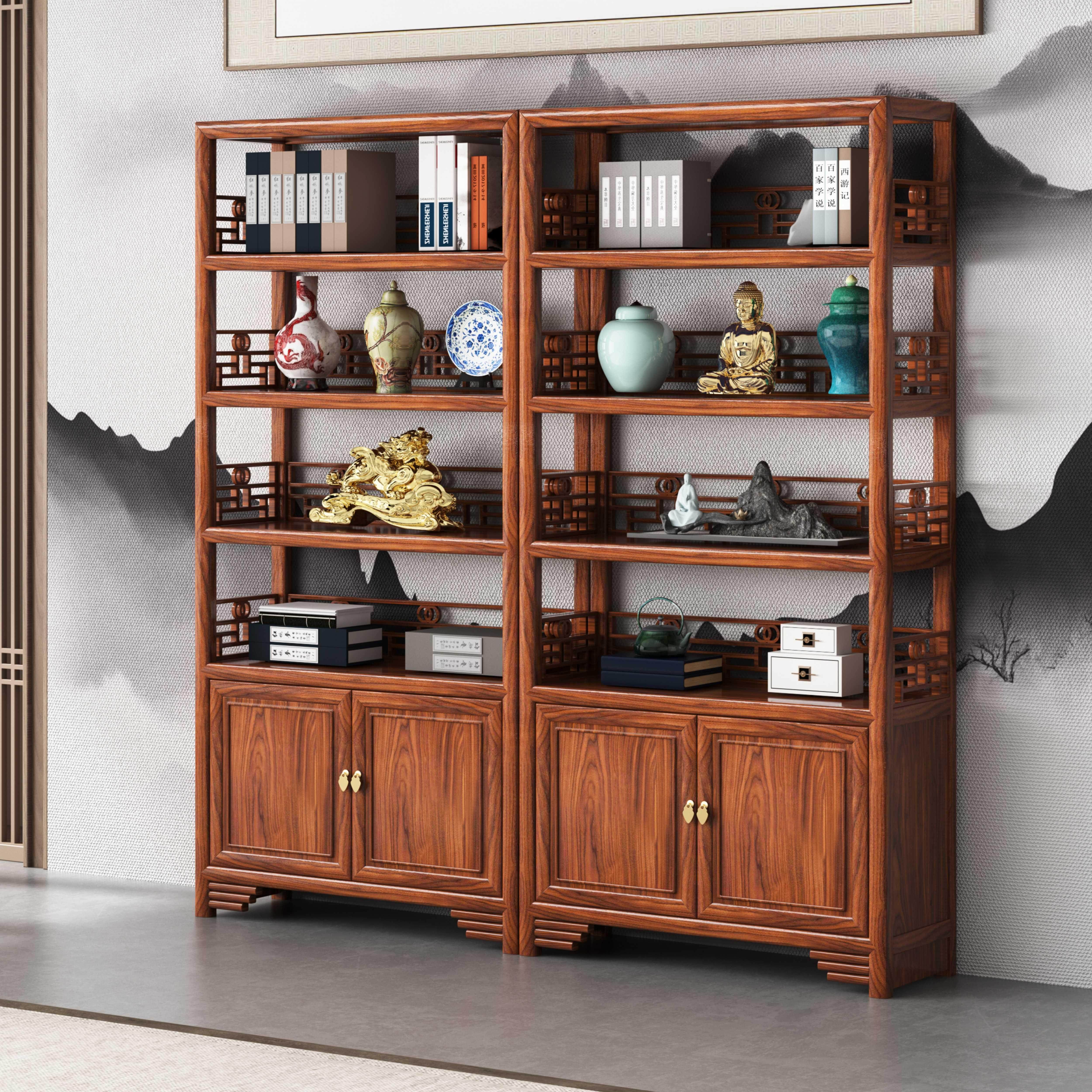 明式书架货架架子博古架实木中式茶叶架茶壶置物架茶叶店展示架柜