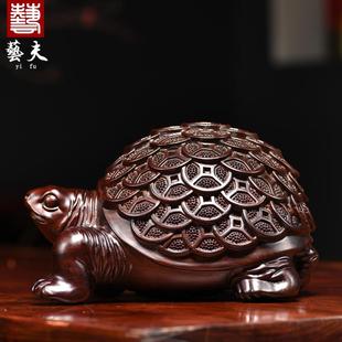 饰工艺礼品 黑檀木雕八卦金钱龟摆件木质乌龟家居客厅办公室桌面装