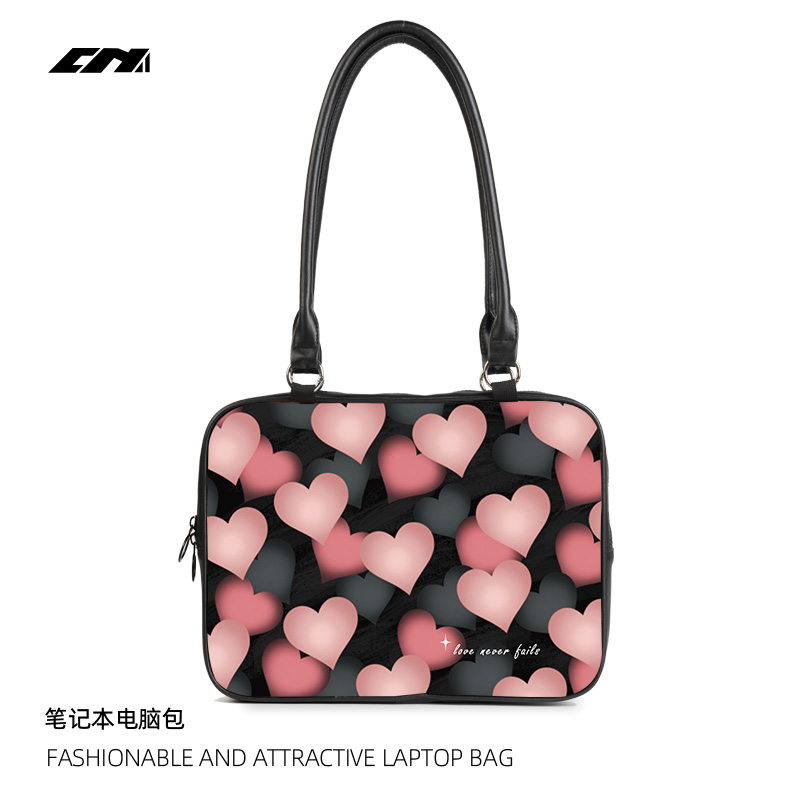 甜心插画可斜跨笔记本电脑包女防摔防震适用苹果macbook13.3联想air14/15.6ins简约单肩办公通勤电脑保护包