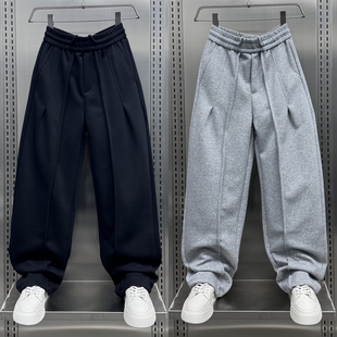 男士 宽松直筒纯色高街拖地长裤 秋冬季 潮牌休闲弯刀裤 时尚 重磅卫裤