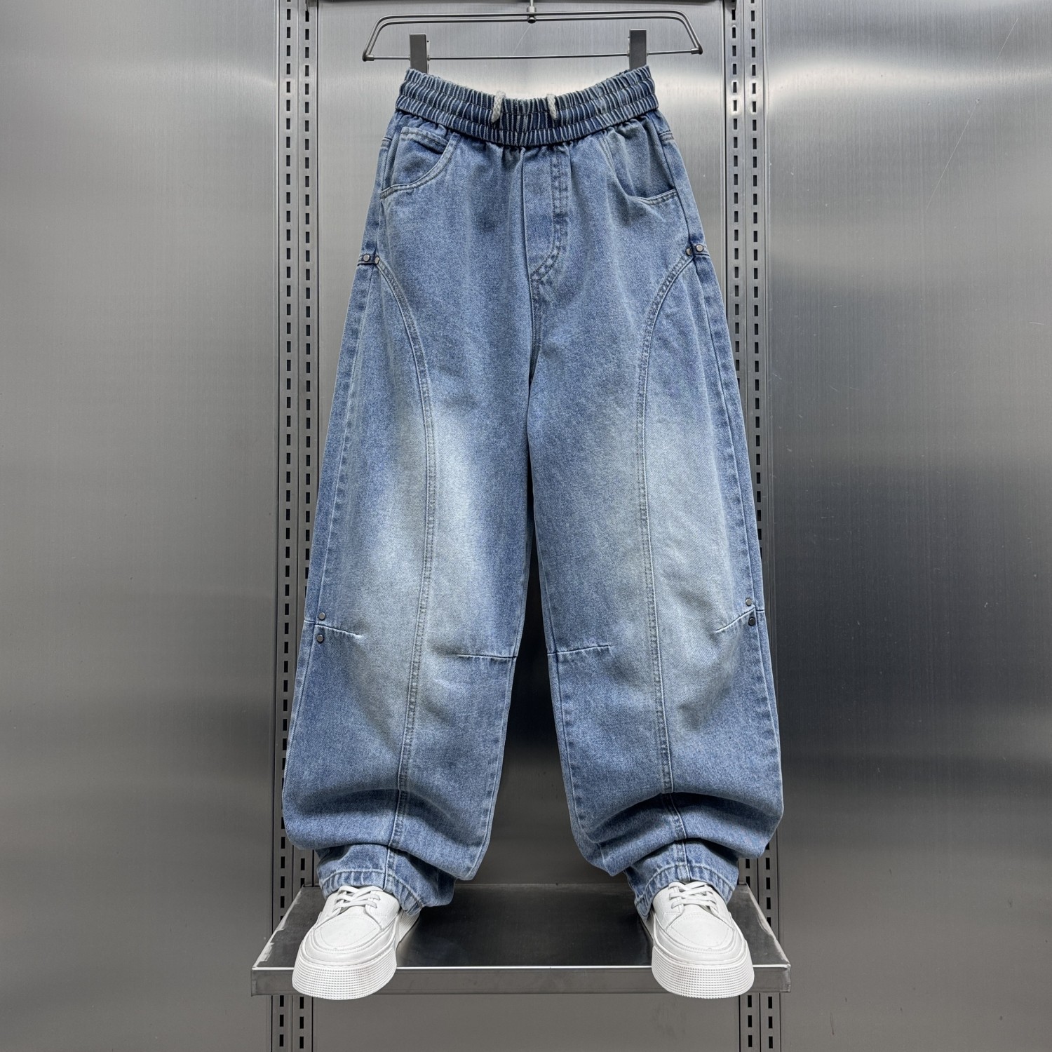 美式复古痞帅水洗牛仔裤男士2025春季新款潮牌高街拼接直筒阔腿裤,男装,牛仔裤,淘宝优惠券,粉丝福利购,淘宝优惠卷