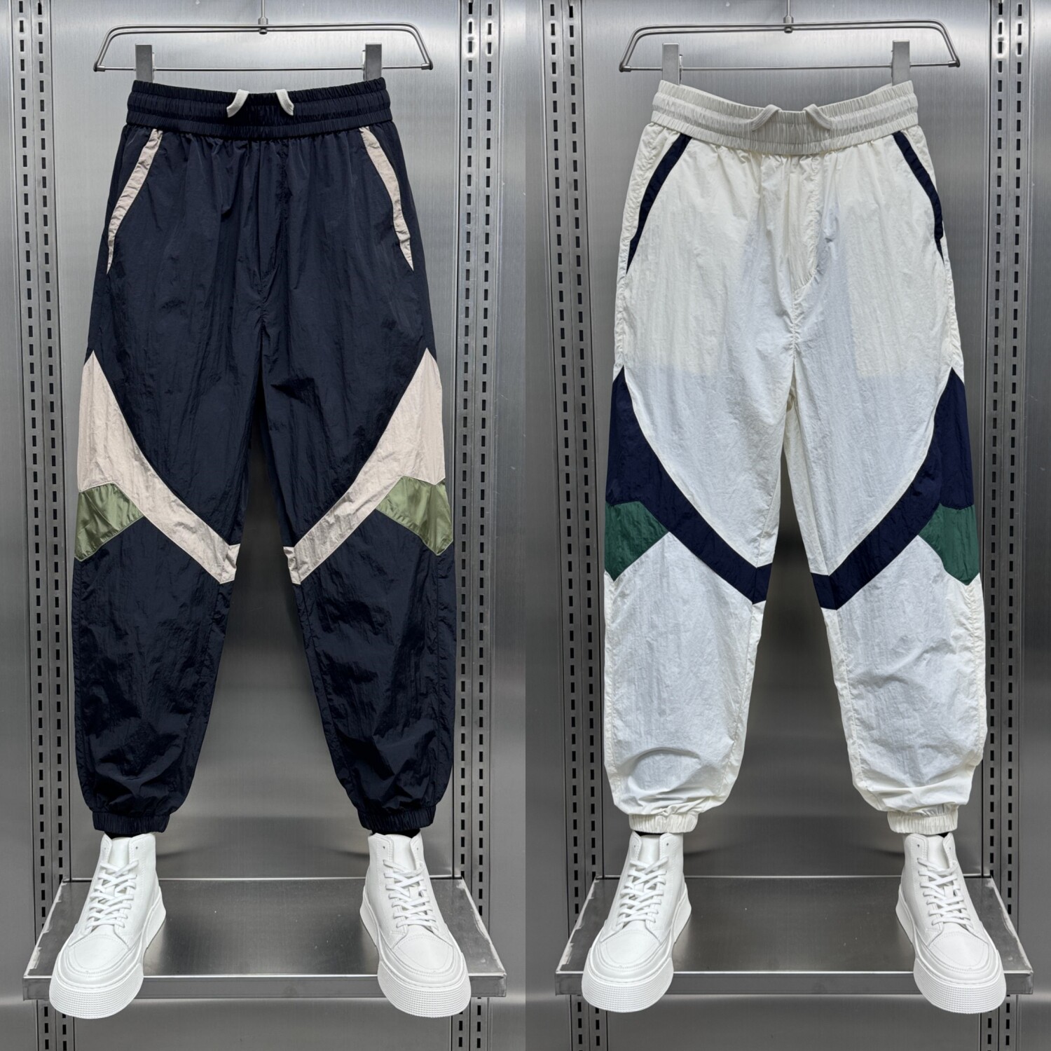 潮牌2025夏季薄款速干拼色户外运动裤男士宽松束脚九分痞帅休闲裤
