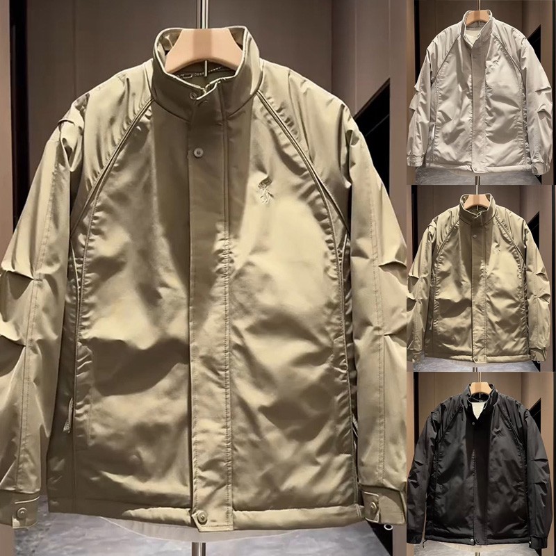 韩版新款男士时尚潮流立领棉服外套高品质拼接宽松青年加厚夹克衫