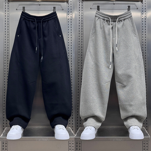 纯色宽松休闲阔腿哈伦弯刀卫裤 男士 男 高街弯刀裤 2025秋冬加绒美式