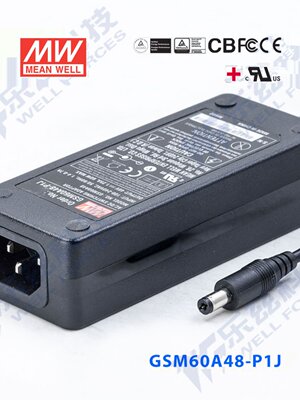 台湾明纬电源适配器GSM60A48-P1J 60W48V1.25A 医疗级3插能效VI级