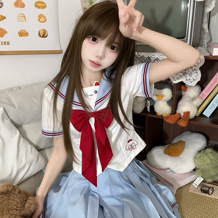 十一封信JK【果酱汪】蓝色领裙原创水手服制服女短袖萌软可爱套装