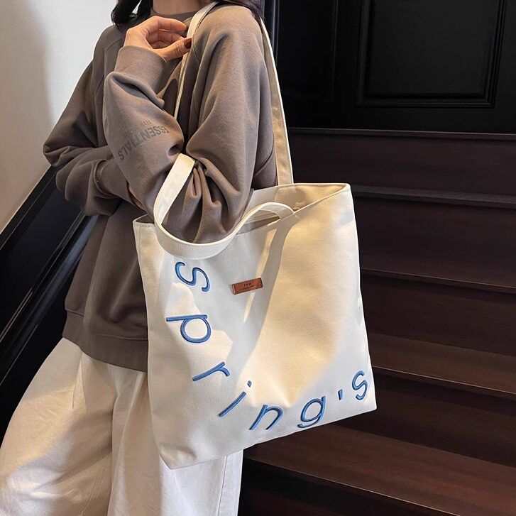 韩版ins简约休闲单肩包文艺帆布包包女学生上课通勤手提袋托特包